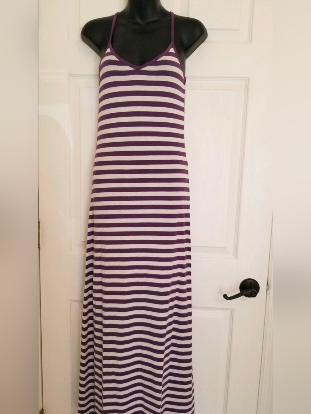 Poof! Purple and White Striped Maxi Dress